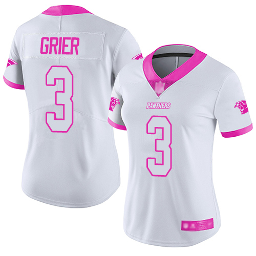 Carolina Panthers Limited White Pink Women Will Grier Jersey NFL Football #3 Rush Fashion
